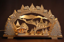 Laden Sie das Bild in den Galerie-Viewer, LED Schwibbogen Grillhütte klein, verschneit, 53cm