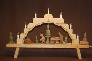 Schwibbogen Holztransport geschnitzt, 71x44 cm
