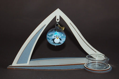 Teelichthalter NEW LINE grau mit handbemalter Kugel Pinguin