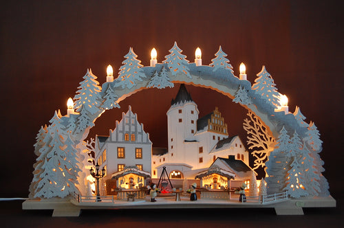variabler Schwibbogen Schloßweihnacht, verschneit