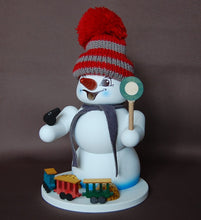 Laden Sie das Bild in den Galerie-Viewer, Räuchermann Schneemann weiß Eisenbahner