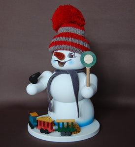 Räuchermann Schneemann weiß Eisenbahner