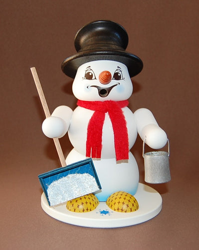 Räuchermann Schneemann weiß Schneeschieber